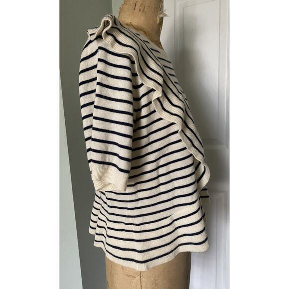 Joie Sweater Striped Jayni Wool Cashmere Top Sz L Short Sleeves Ruffles Crew - Picture 5 of 15
